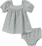 Baby Girls' 2-piece Puffed Sleeve Dress & Diaper Cover Set