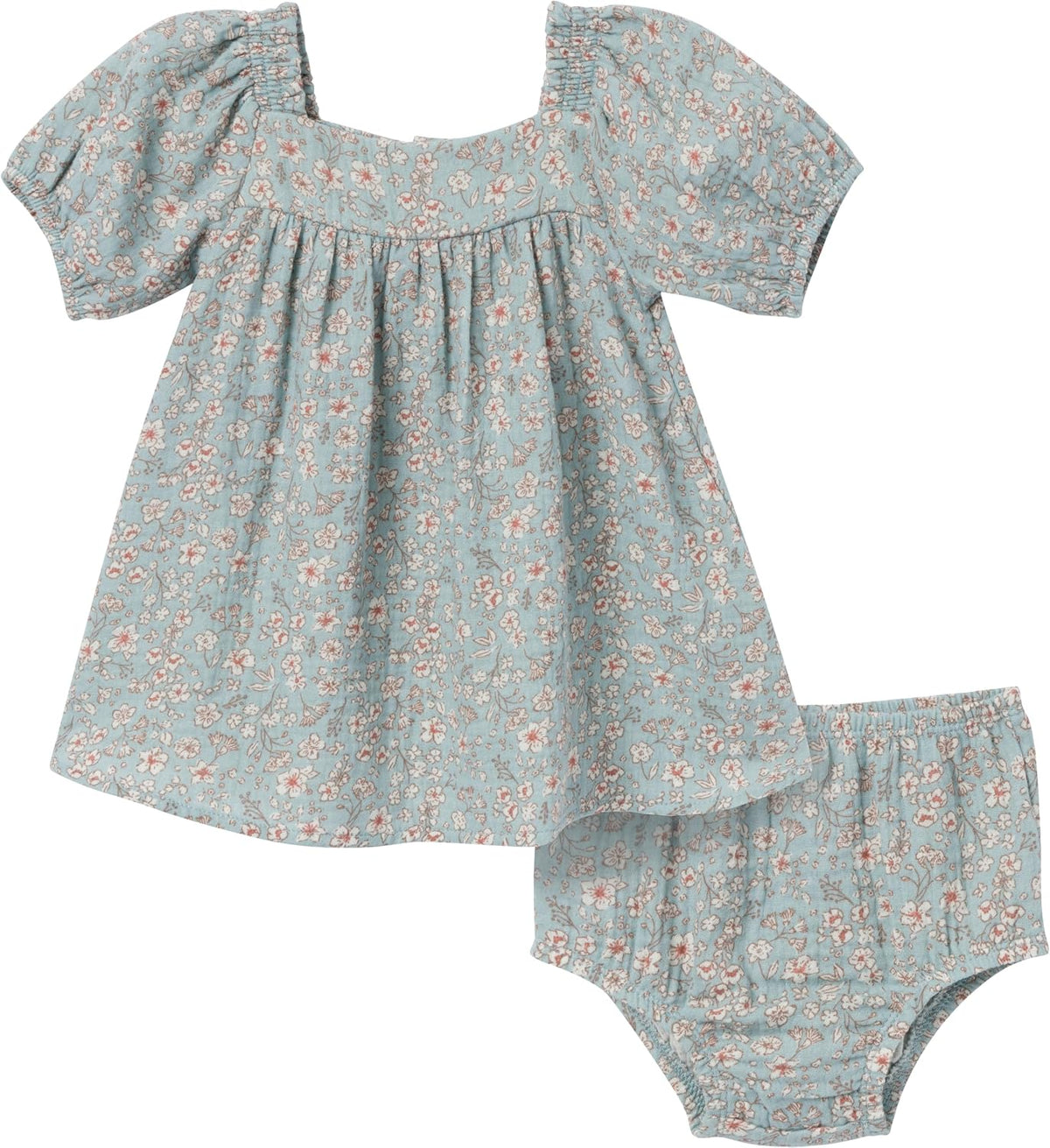 Baby Girls' 2-piece Puffed Sleeve Dress & Diaper Cover Set
