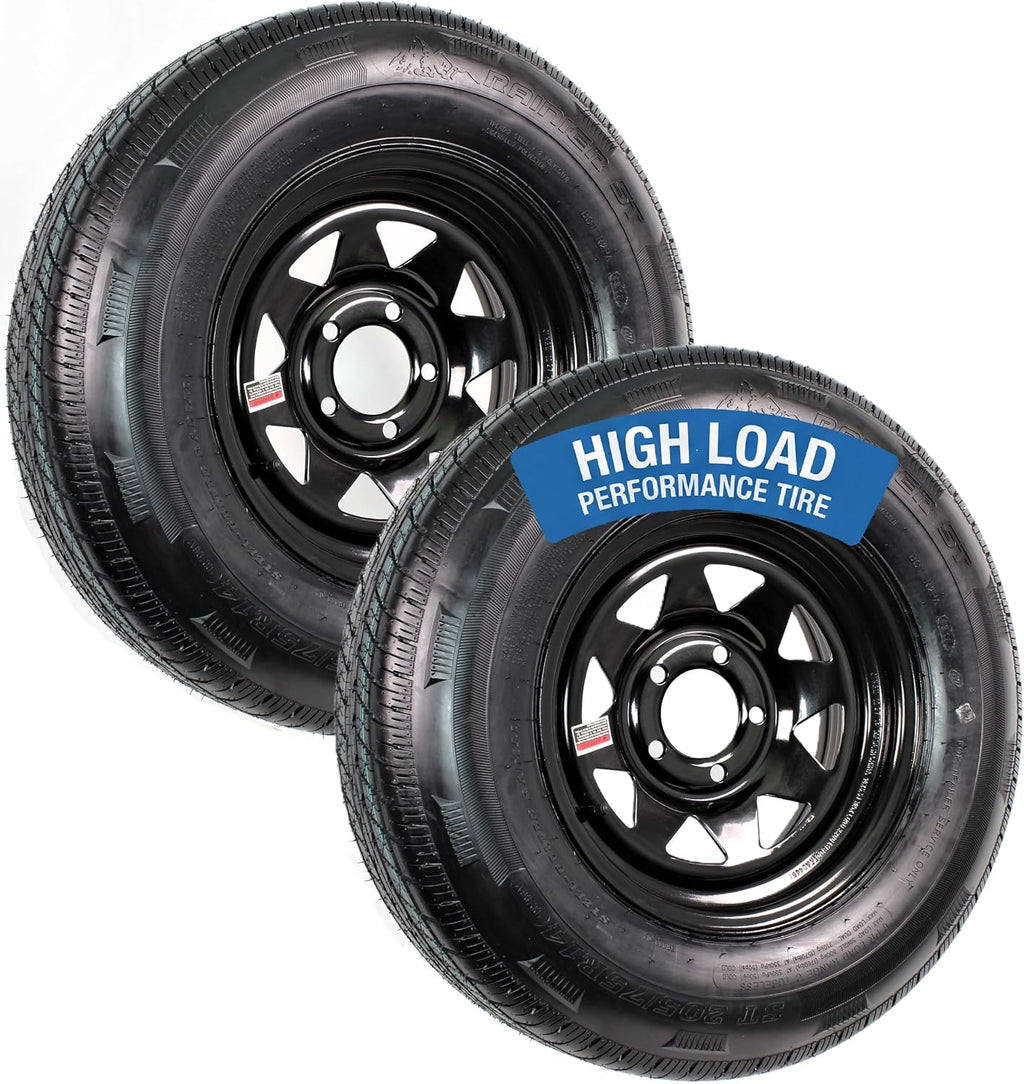 2-Pack Trailer Radial Tire Rim Assembly ST205/75R14 Black 5 Lug