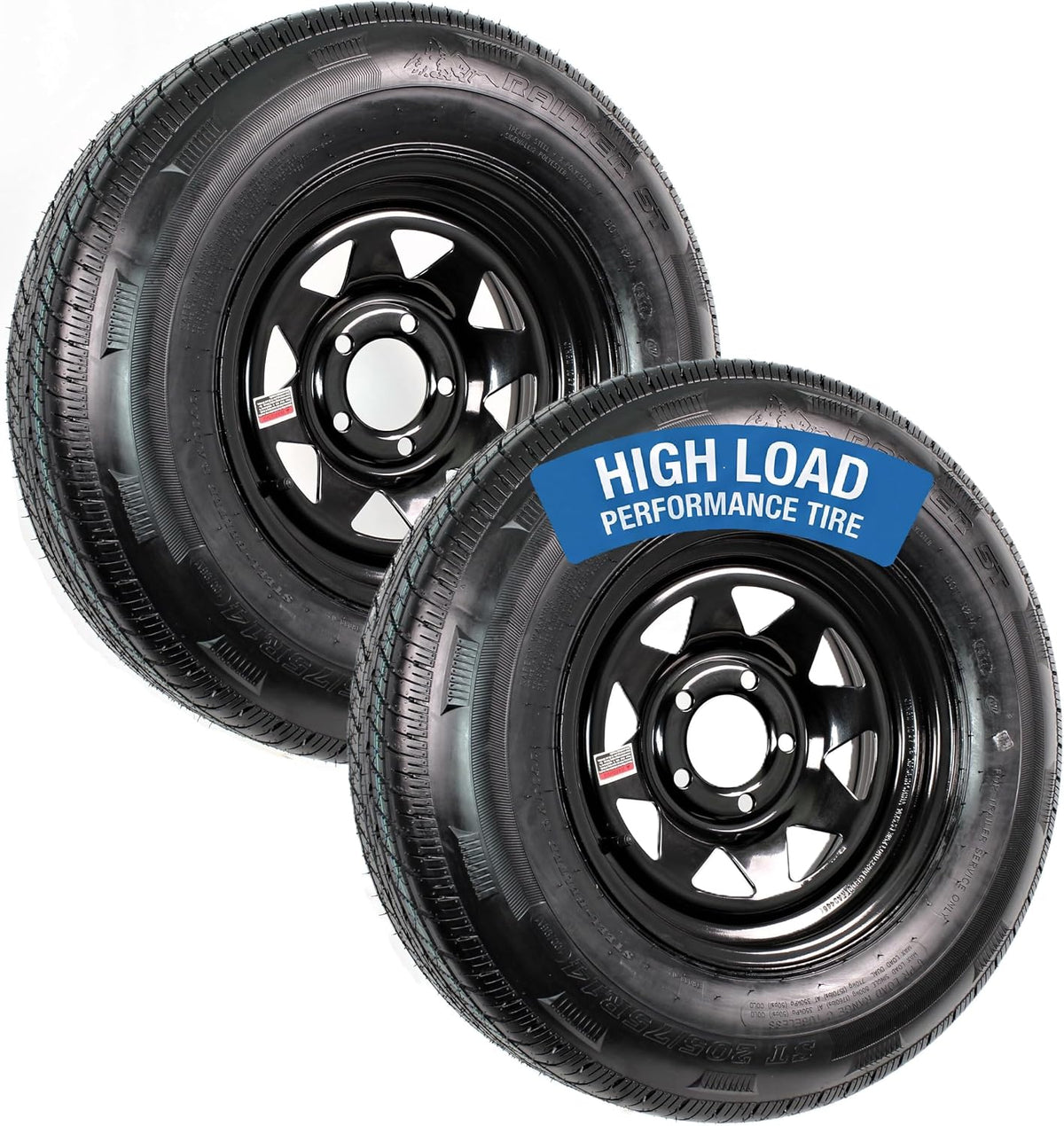 2-Pack Trailer Radial Tire Rim Assembly ST205/75R14 Black 5 Lug