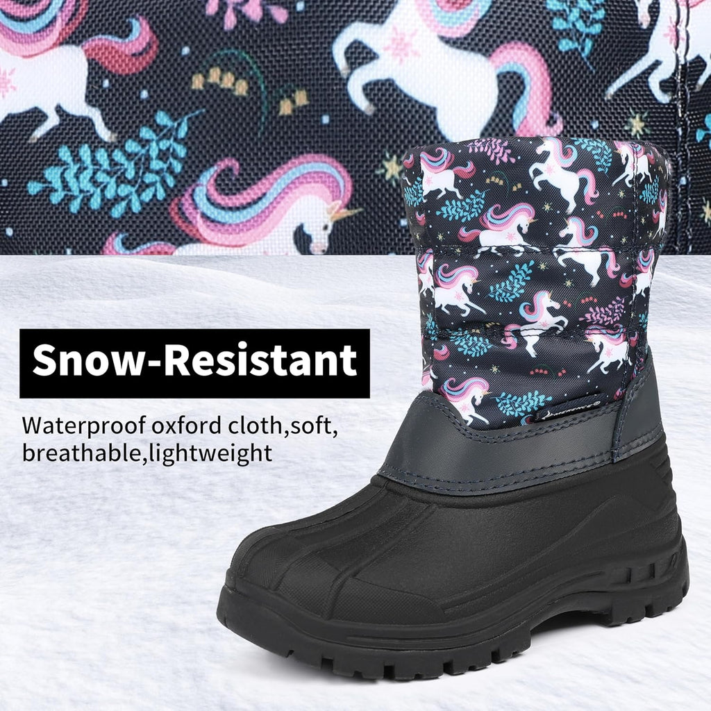 Kids Waterproof Snow Boots,Warm Faux Fur Lined | Durable Non-Slip TPR Outsole,Mid-calf height,Hook-and-Loop