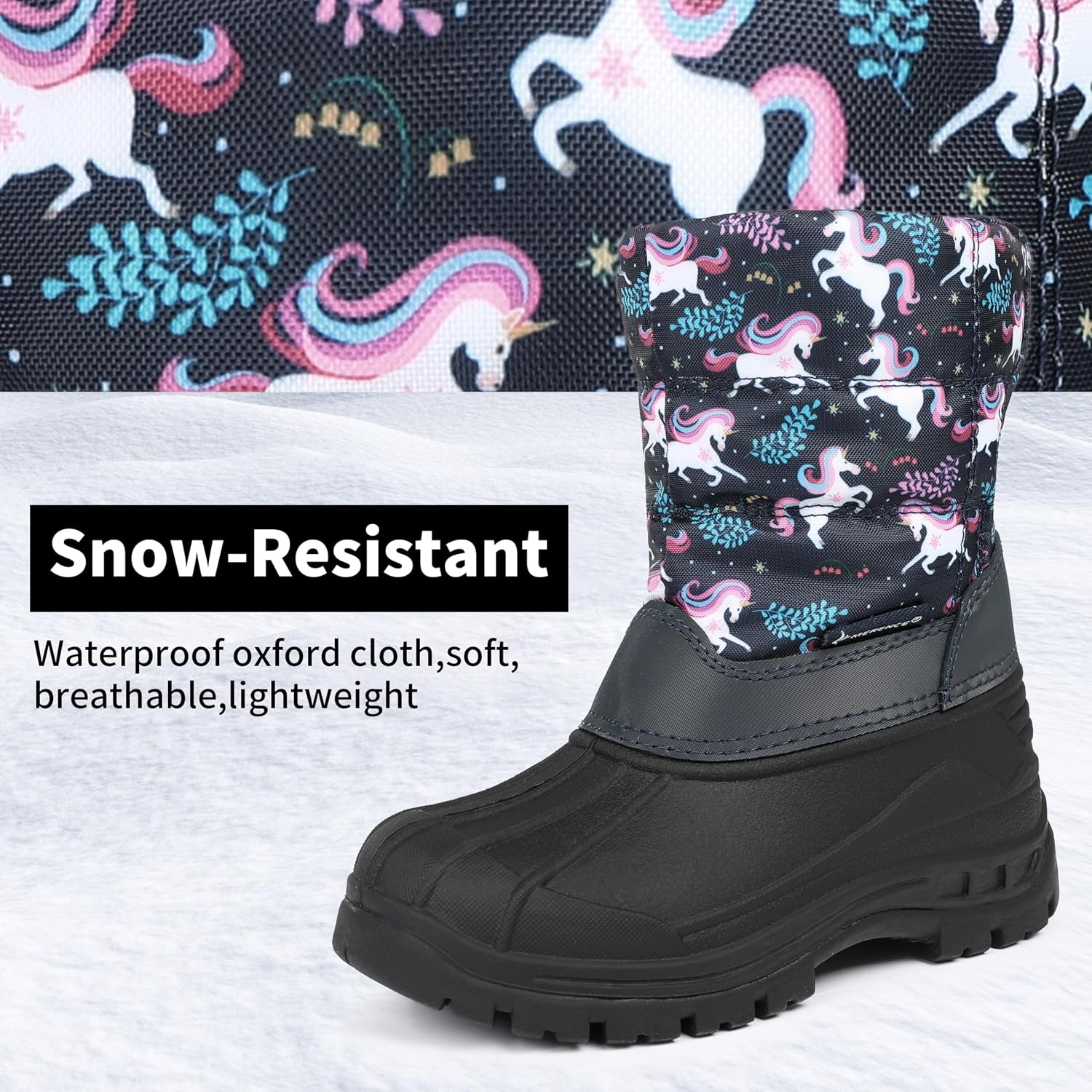 Kids Waterproof Snow Boots,Warm Faux Fur Lined | Durable Non-Slip TPR Outsole,Mid-calf height,Hook-and-Loop