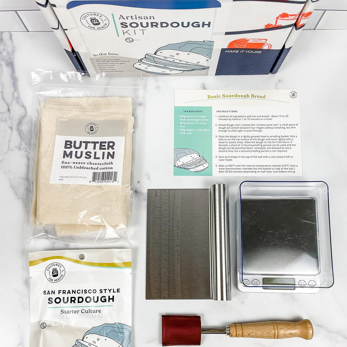 Artisan Bread Making Kit | 5 Piece DIY Kit Includes San Francisco Sourdough Starter, Baker's Scale, Bread Lame, Dough
