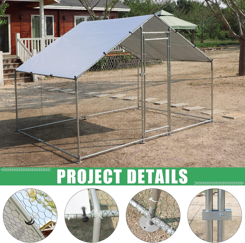 Large Metal Chicken Coop Walk-in Poultry Cage Hen Duck Run House with Waterproof & Anti-UV Cover Galvanized Rabbits