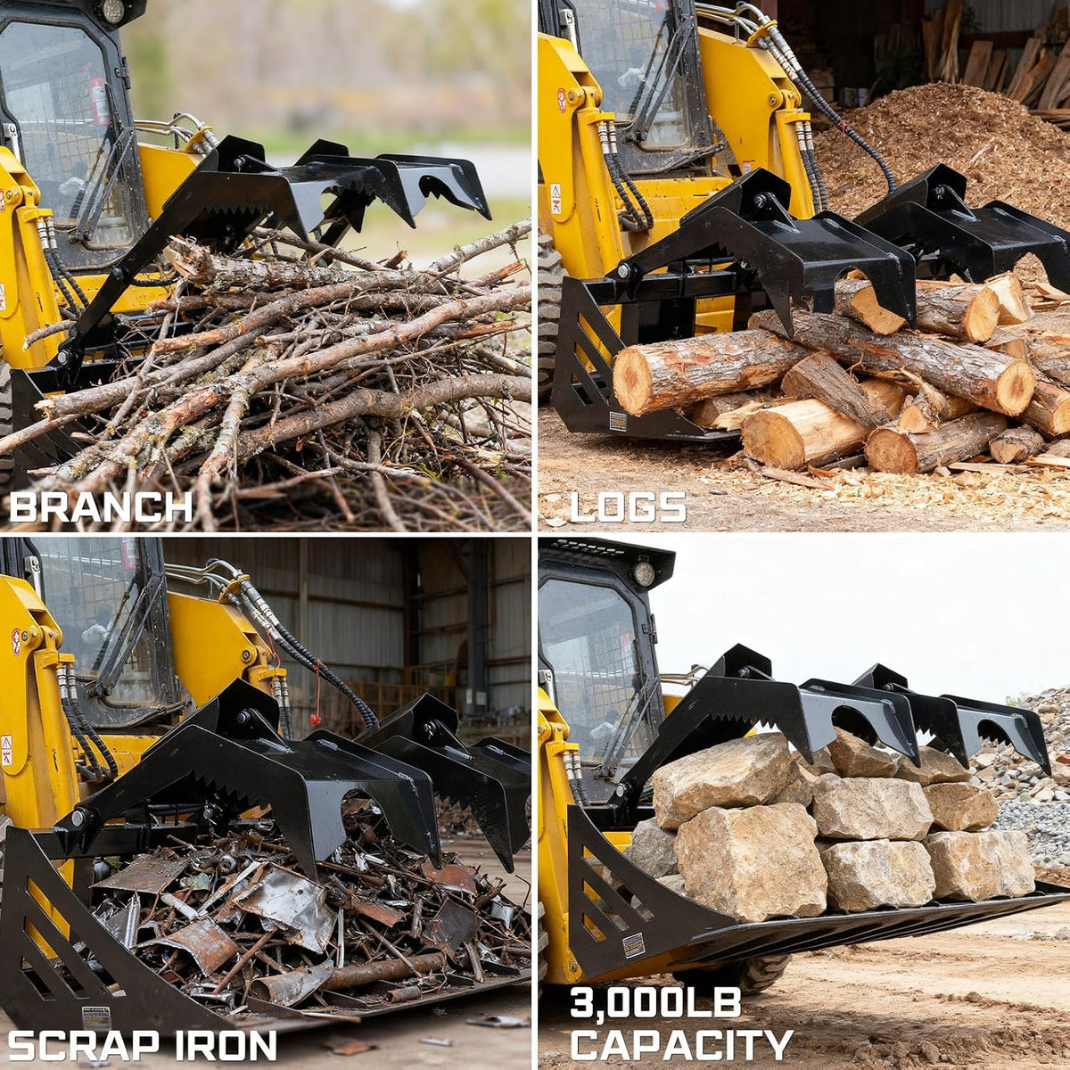 78'' Root Grapple Bucket Attachment for Skid Steer Loaders, 1930mm Heavy-Duty Log Rake Grapple, Quick-Attach Wood