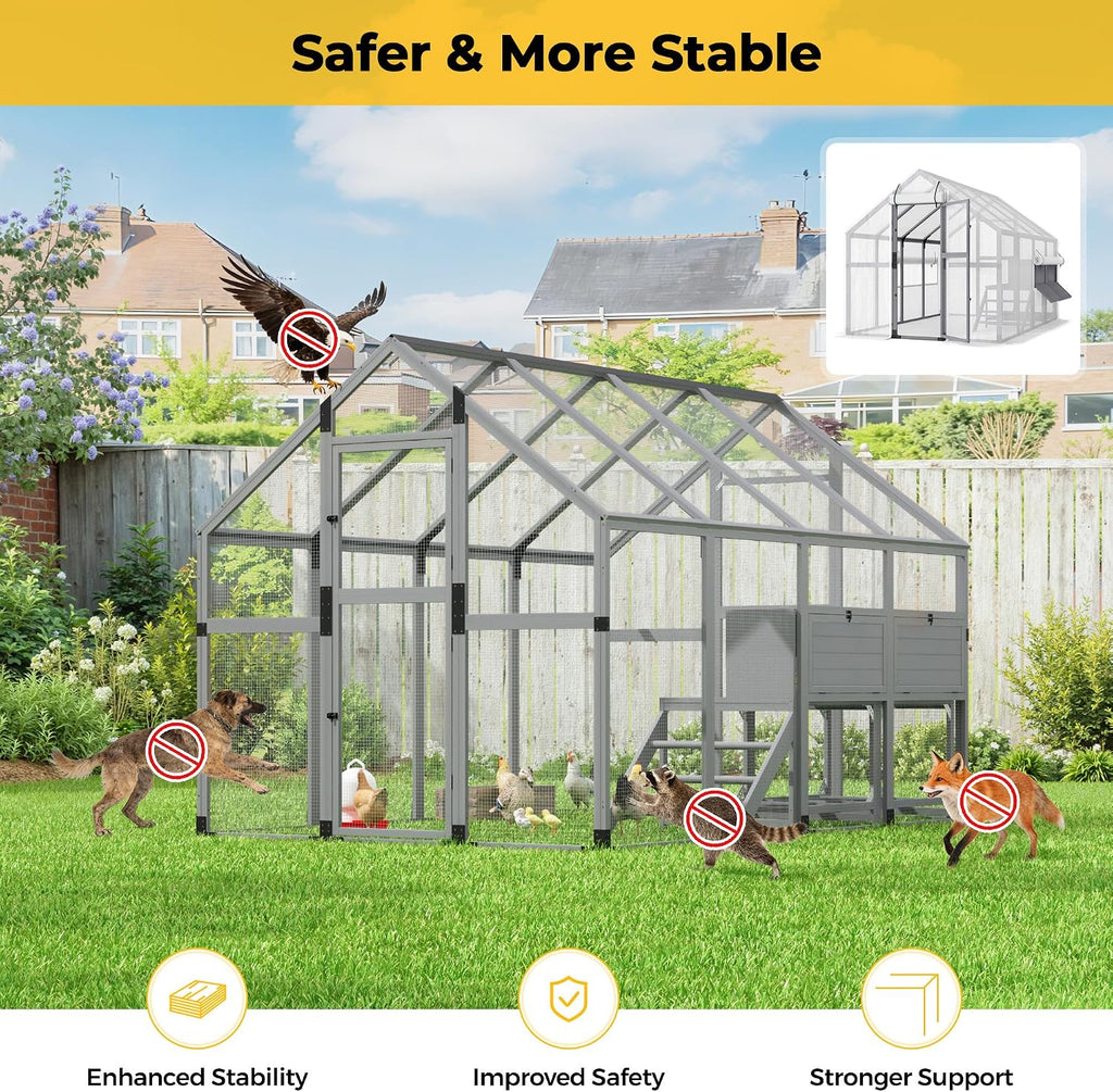 Chicken Coop with Full Waterproof Cover, 9' Extra Large House, Gray
