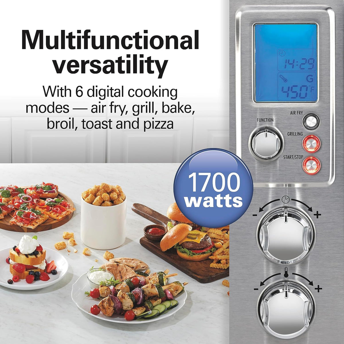 6-in-1 Air Fryer Toaster Oven Combo & Electric Indoor Grill | 450⁰F Searing Temp | Air Fry, Bake, Broil, Toast &