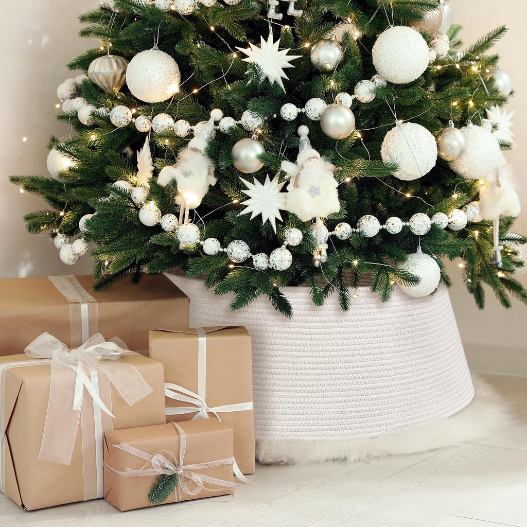 Beautiful Christmas Tree Collar - Modern 28" Cotton Rope Tree Ring - Easy to Set Up Christmas Skirt Enhances Your