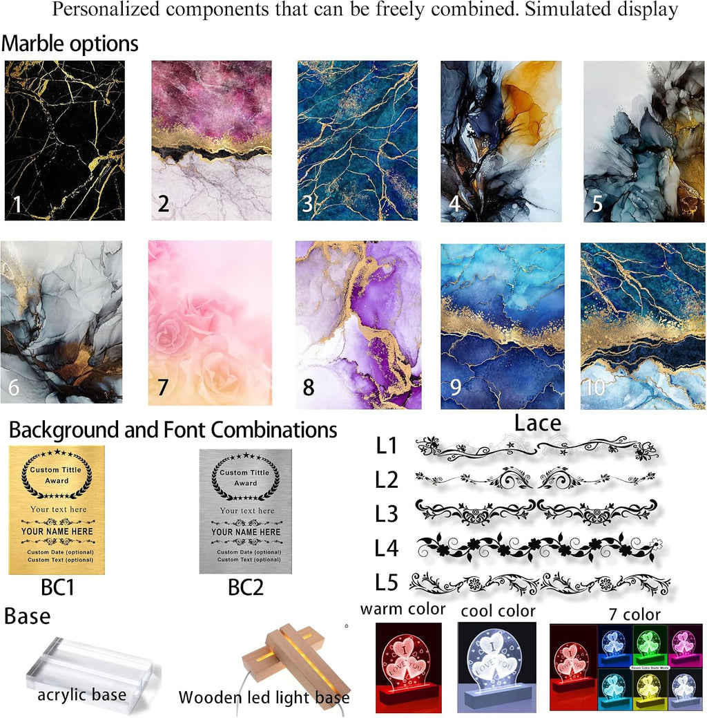 Personalized Trophy Award，Customizable Award Plaque，Custom Award Plaque ，6 types of marble backgrounds, 5 shapes