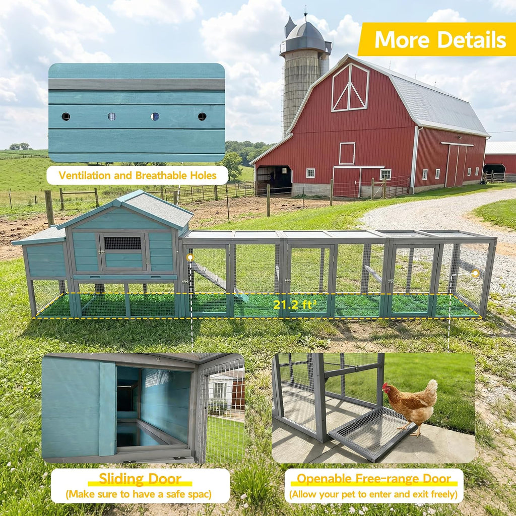 Large Wooden Chicken Coop with Run Blue Gray 141.1 in