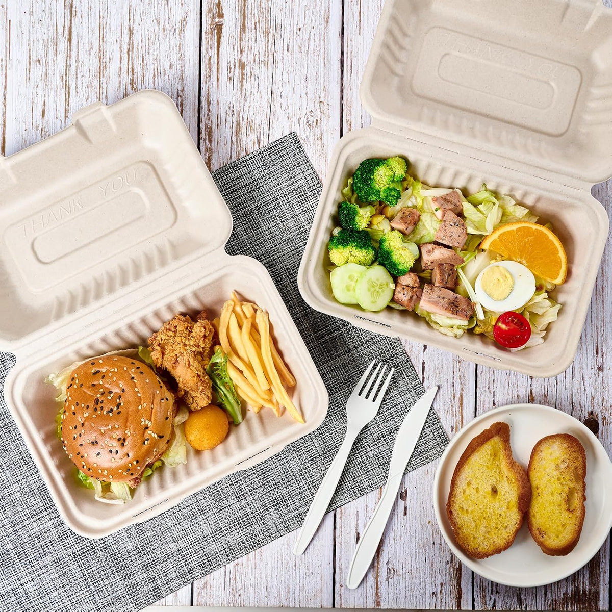 75 Pack Compostable Clamshell Take Out Food Containers, 9x6 inch