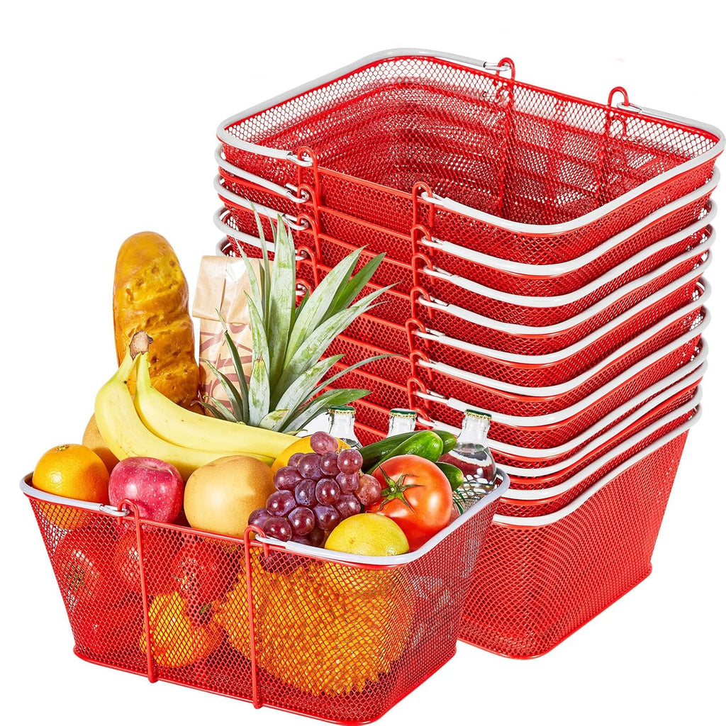 Shopping Baskets, 12 PCS, 22L Stackable Metal Grocery Baskets with Handles, Dense Mesh Structure, Holds up to 44 lbs