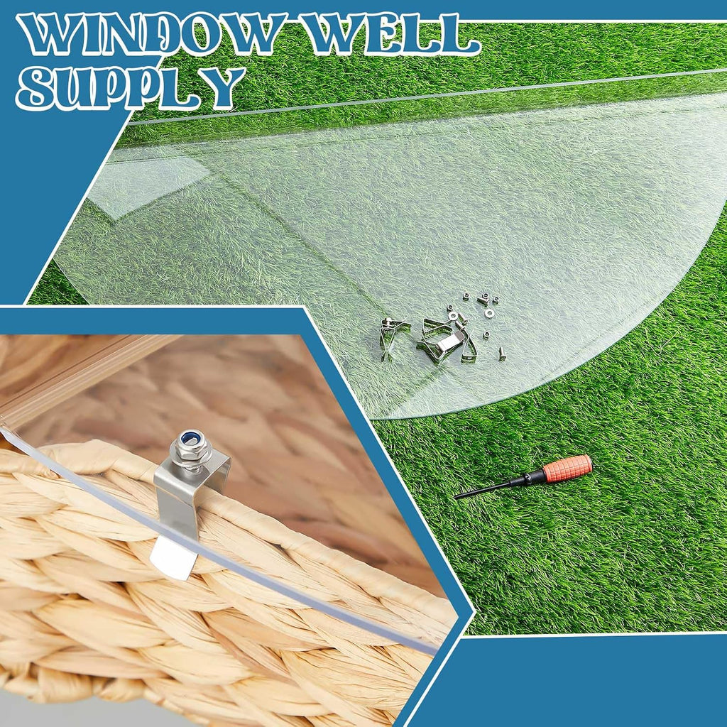 2 Pcs 39"L x 16"W Outside Window Well Covers with Mounting Clip