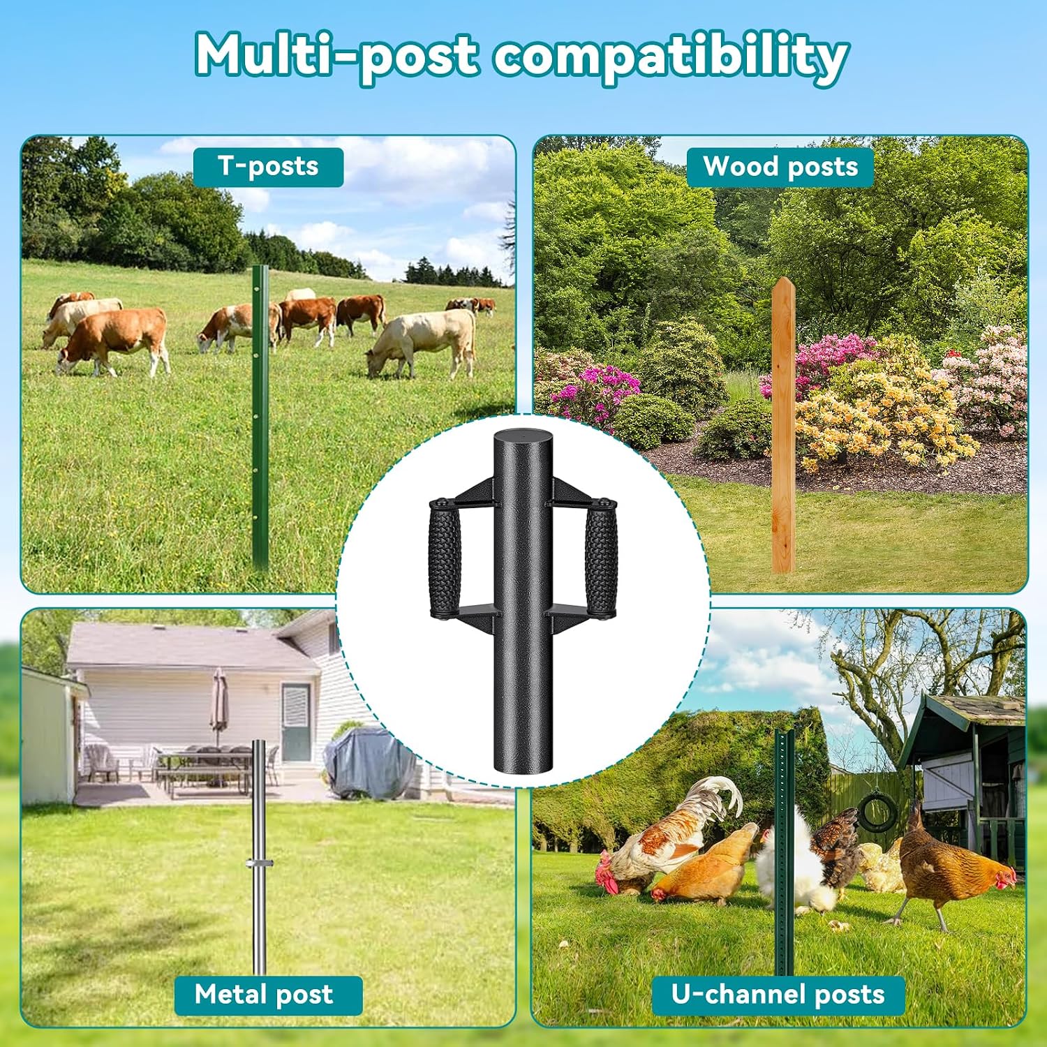 T Post Driver Non-Slip Handle Double-Layer Post Pounder for Fence