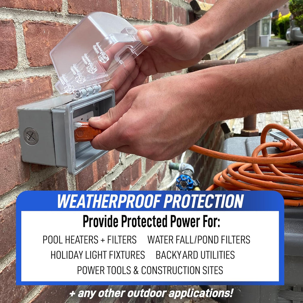 1-Gang Weatherproof In Use Outlet Cover | Horizontal/Vertical Outdoor Plug and Receptacle Protector, Lockable Bubble