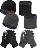 6 Pcs Kids Winter Hat Scarf Touchscreen Gloves | Toddler Knitted Cap Beanie, Neck Warmer, Mitten, for 5-14 Years Boys