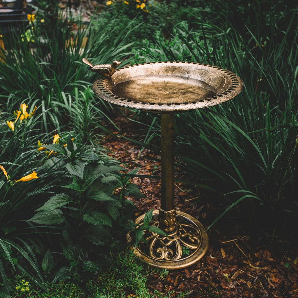 Backyard Expressions Bird Bath for Outside, 30 in Pedestal Birdbath, Bronze