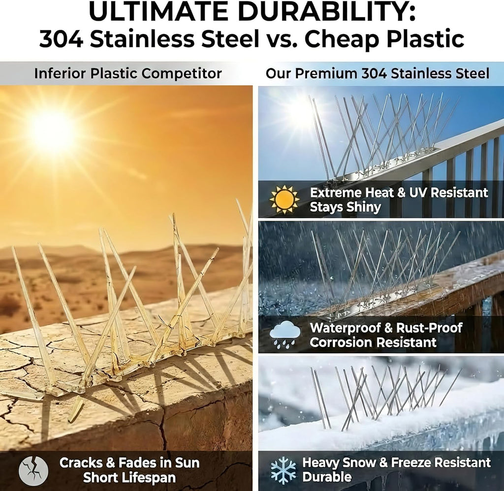 Stainless Steel Bird Spikes for Outside, Anti Bird Deterrent Spikes for Woodpeckers, Squirrels, Raccoons