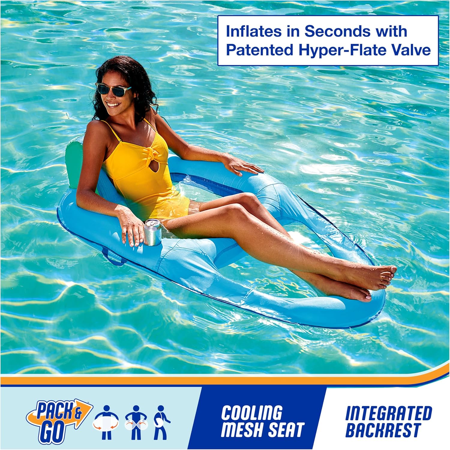 Spring Float Premium Recliner Pool Lounger, Inflatable Pool Floats for Adults with Fast Inflation