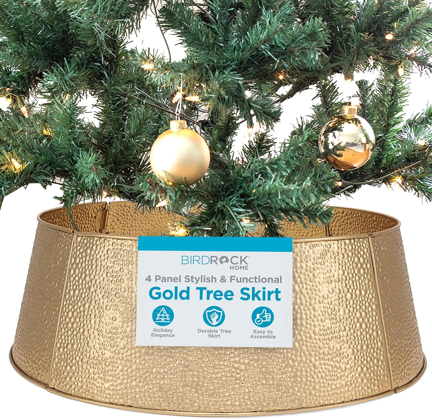 4-Panel Christmas Tree Collar - Gold Bubble Tree Skirt - Small 26" Base - Easy to Assemble Xmas Tree Base Cover
