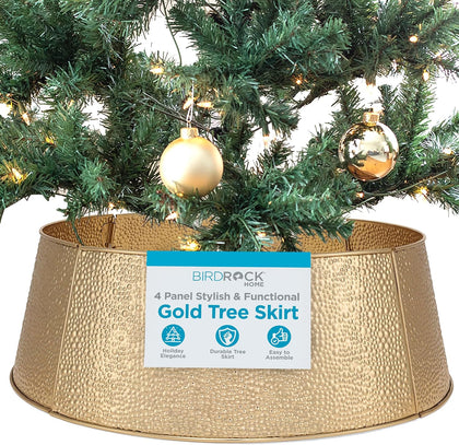 4-Panel Christmas Tree Collar - Gold Bubble Tree Skirt - Small 26" Base - Easy to Assemble Xmas Tree Base Cover