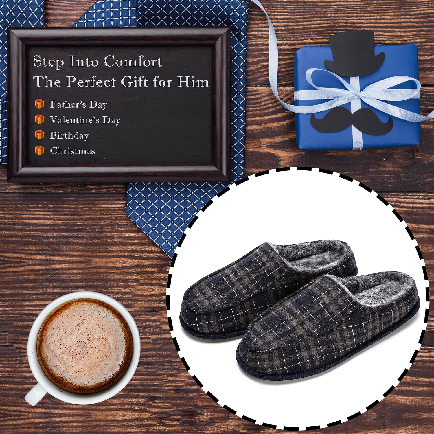 Mens Slippers Memory Foam Non Slip Backless Moccasins | Open heel slip on design, plush lining, cushioned footbed and