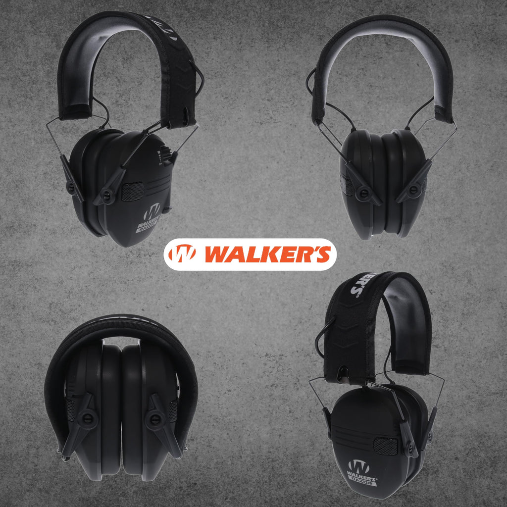 Razor Slim Ultra Low Profile Compact Design Adjustable Hearing Protection Electronic Earmuffs - Black Bundle With