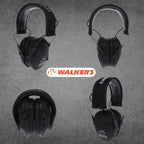 Razor Slim Ultra Low Profile Compact Design Adjustable Hearing Protection Electronic Earmuffs - Black Bundle With