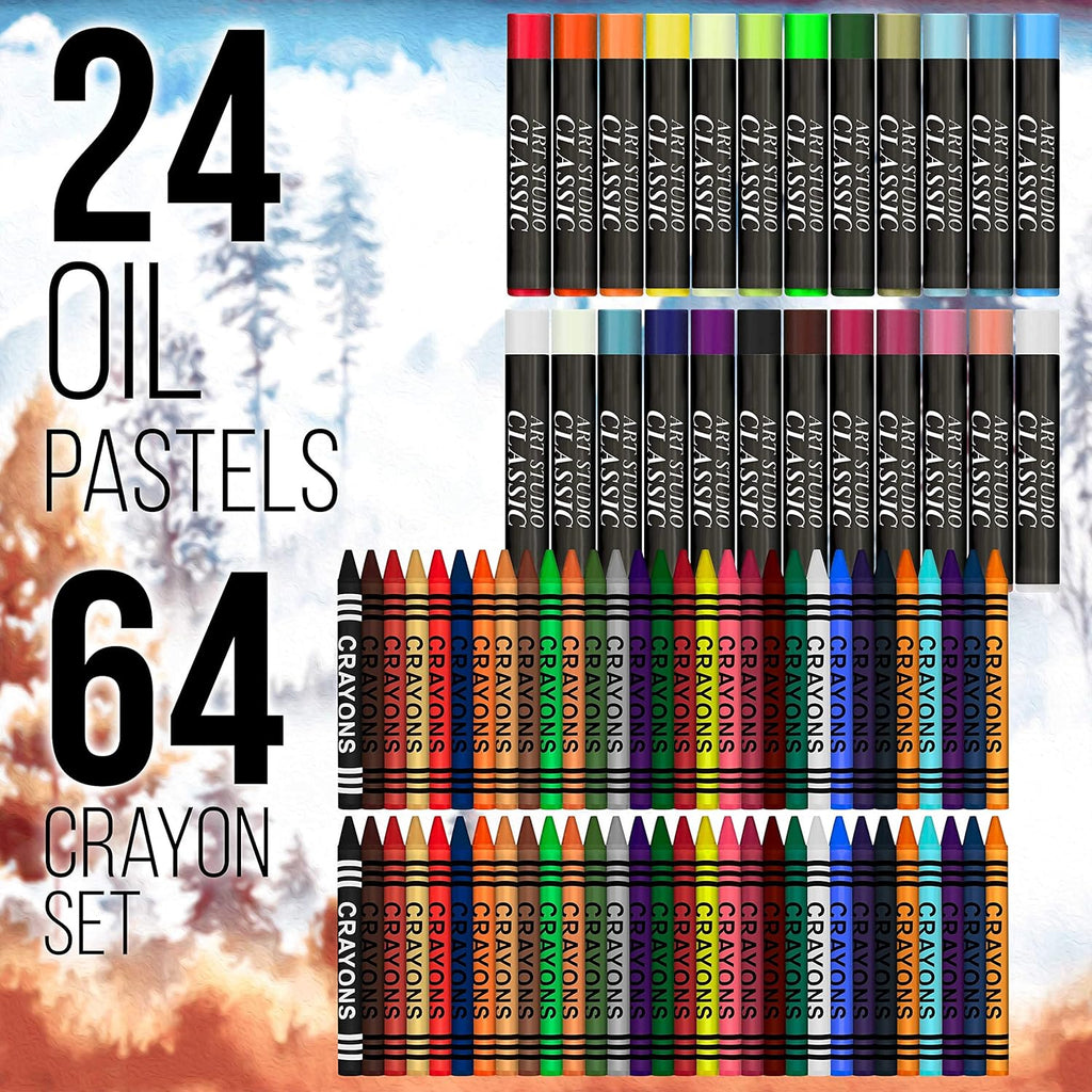 162-Piece Mega Wood Box Artist Kit with Painting, Drawing & Art Supplies for Adults - 24 Each (Watercolors, Oil