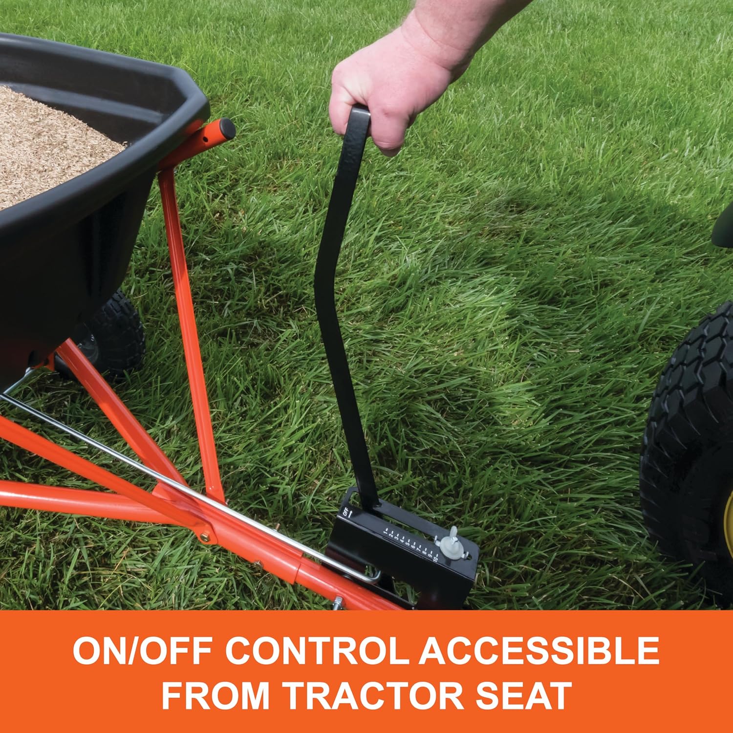 Tow Behind Broadcast Spreader for Seed, Fertilizer, Salt and Ice Melt, 110 lb Capacity Lawn and Garden Spreader with