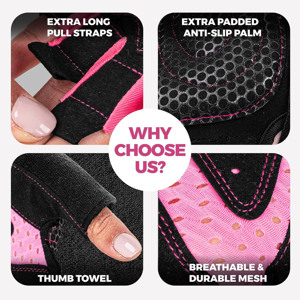 Workout Gloves for Women – Breathable Gym Gloves for Women with Palm Protection and Enhanced Grip – Padded Weight