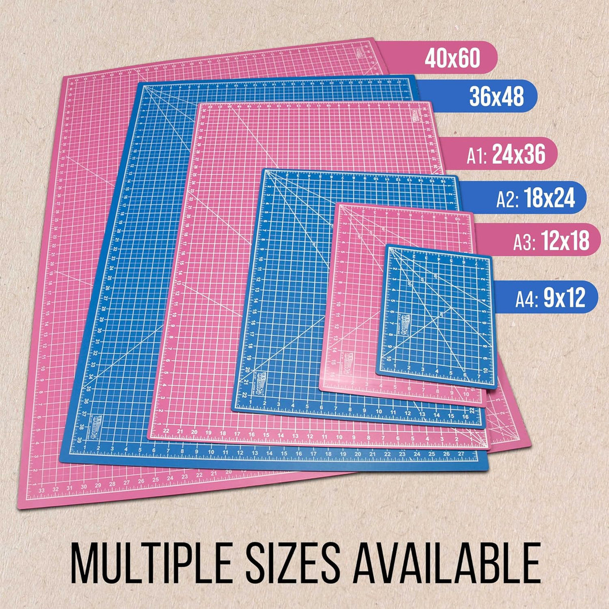 12" x 18" Self-Healing Cutting Mat 5-Ply - Double-Sided Pink/Blue Craft Mat, Non-Slip Cutting Mats for Crafts