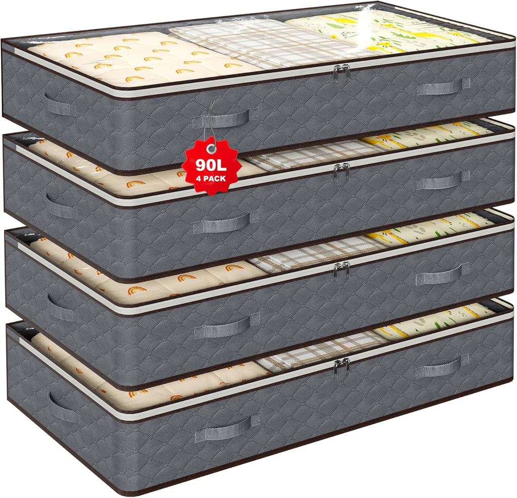 90L Under Bed Storage Containers,4-Pack Closet Organizers and Storage Bins
