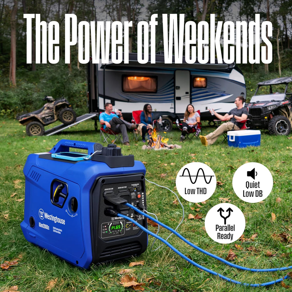 2800 Peak Watt Super Quiet & Lightweight Portable Inverter Generator, Gas Powered, CO Sensor, Parallel Capable, Long