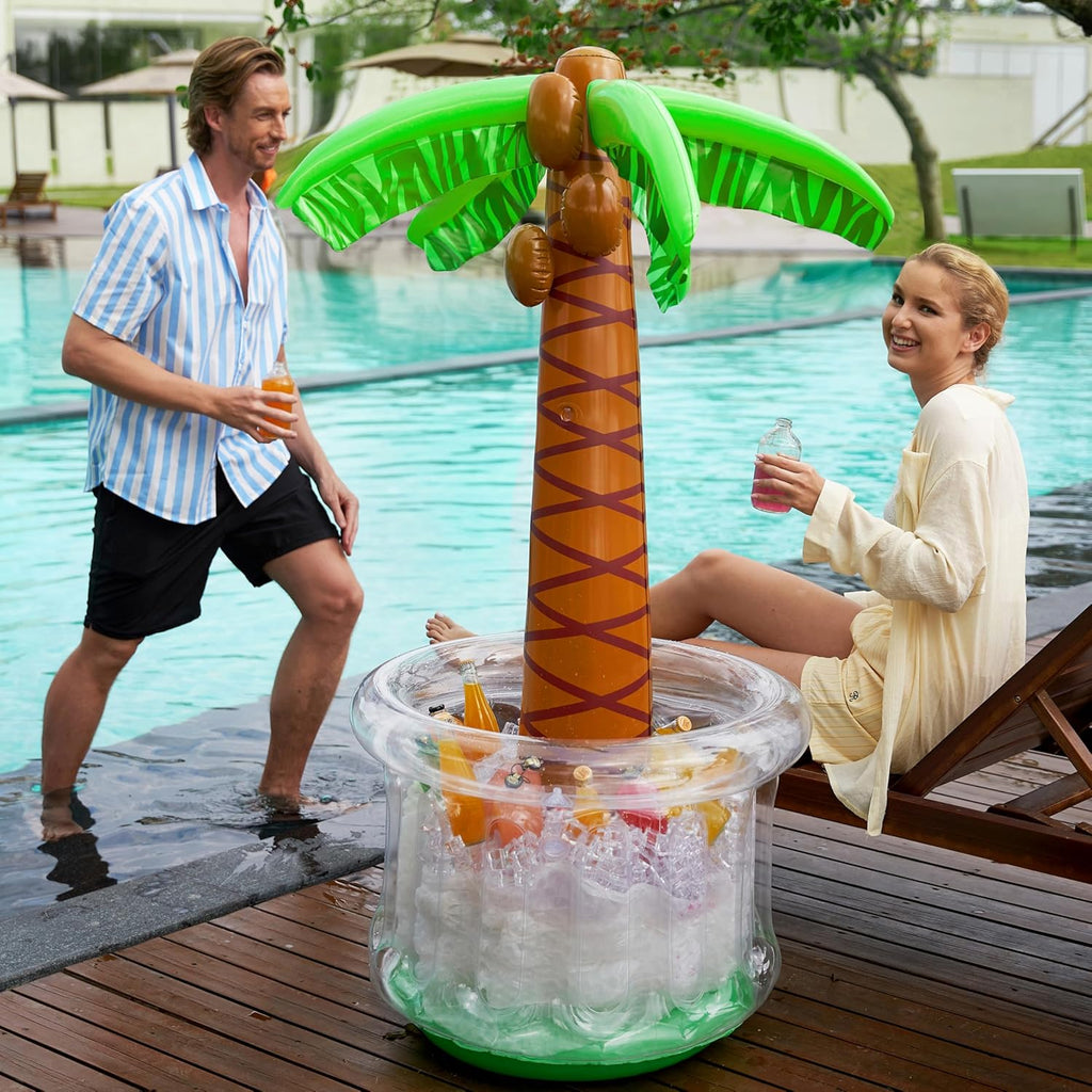 60" Inflatable Palm Tree Cooler, Beach Theme Decor, Pool Party Decorations, Luau Hawaiian Birthday Party Supplies