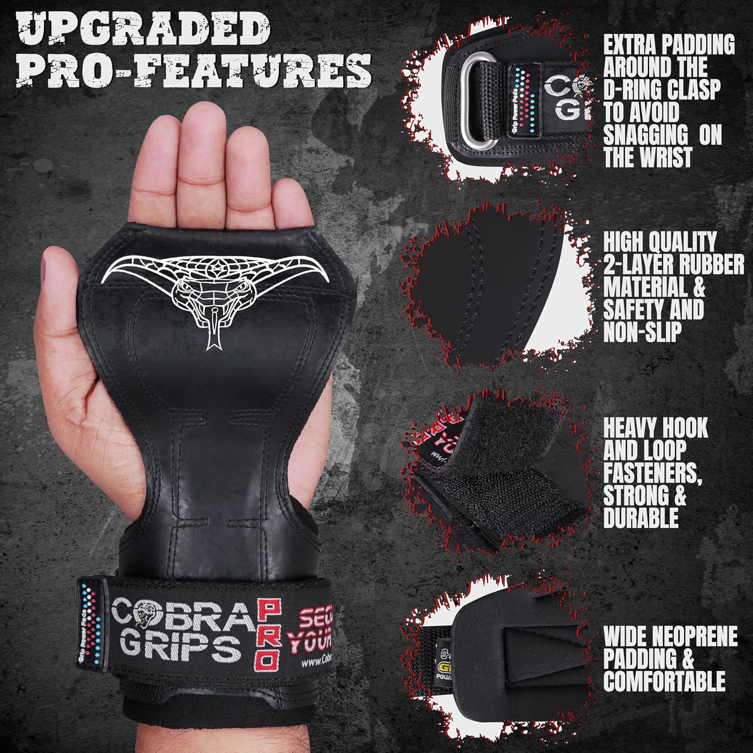 Cobra Grips Weight Lifting Gloves with Adjustable Neoprene Padded Wrist Wraps - Heavy Duty Alternative to Power