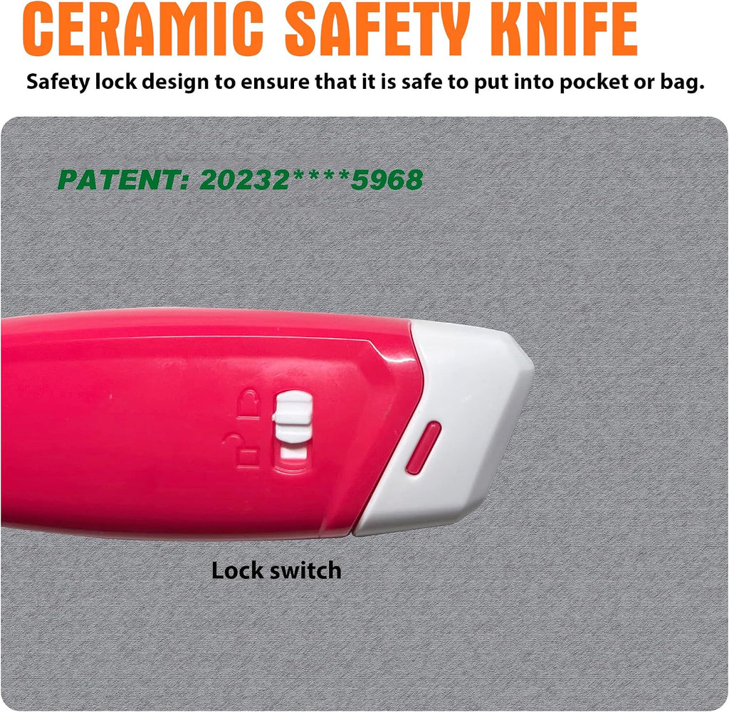 Ceramic Safety Box Cutter, Handy Pocket Knife, Mini Magnetic Carton and Package Opener with Safety Lock, 4-pack