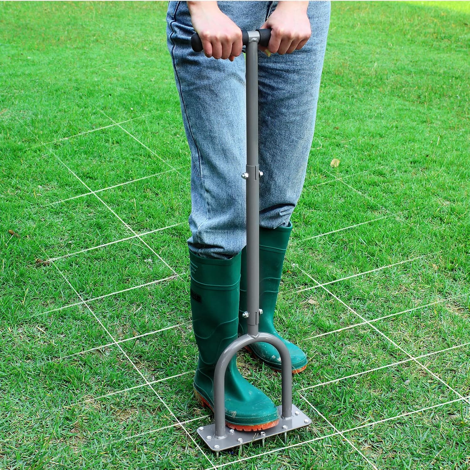Manual Lawn Aerator Tool with 15 Iron Spikes, Garden Spike Aerator | Alternative to aerator shoes, patented grass