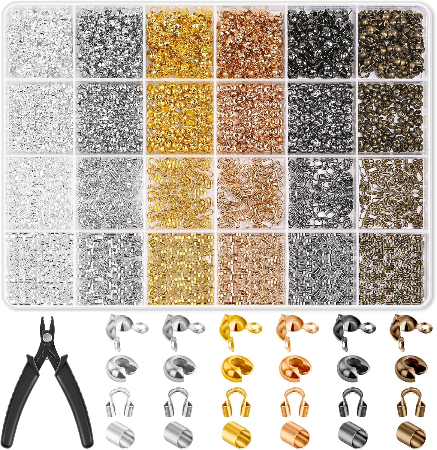 2251 Pieces Crimp Beads for Jewelry Making, Knot Covers, Crimp Bead Covers, Crimp Tubes and Wire Guardians with