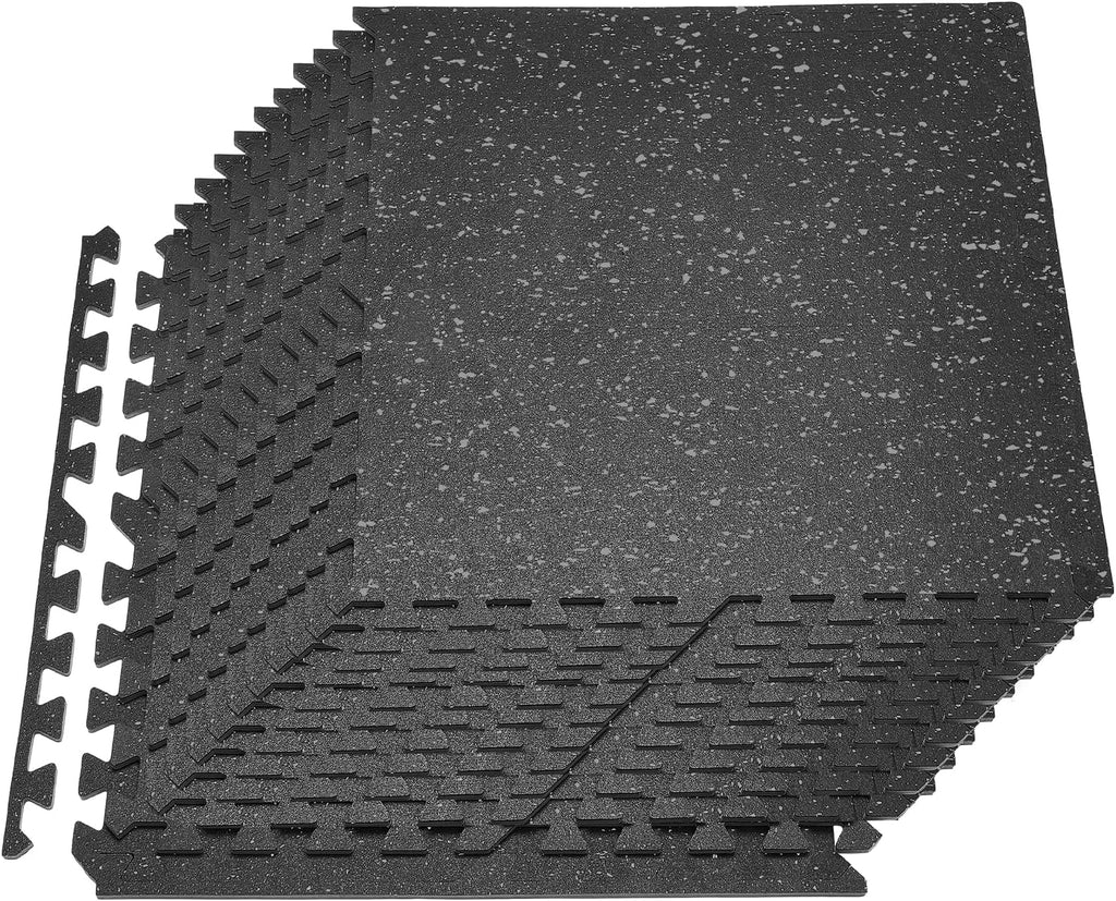 0.4Inch 96sq.ft 24 Tiles Gym Flooring for Home Gym, Rubber Top with High Density EVA Foam, 24 x 24In Gym Floor