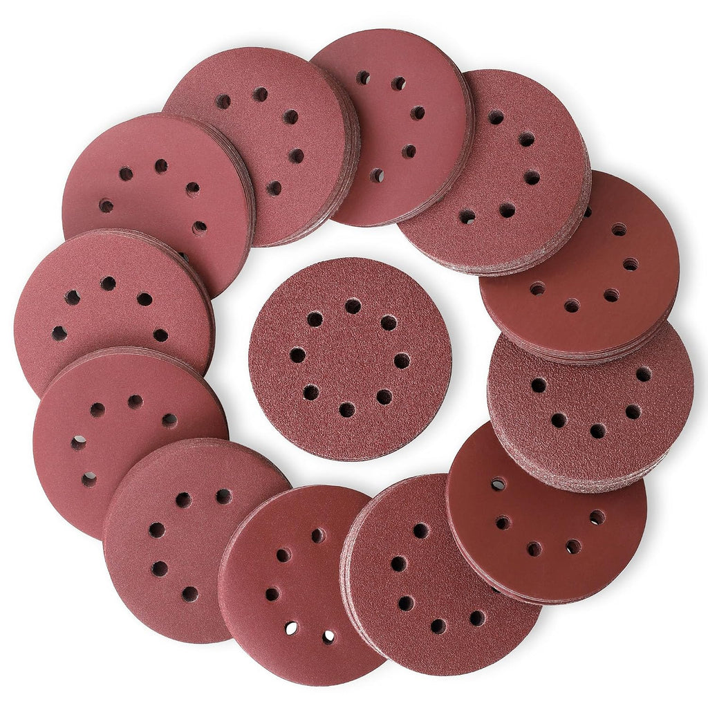 200-Piece 5-Inch Sanding Discs Sandpapers | 8-Hole Hook and Loop, 13 Grades Orbital Sandpaper, Include 40 60 80 100