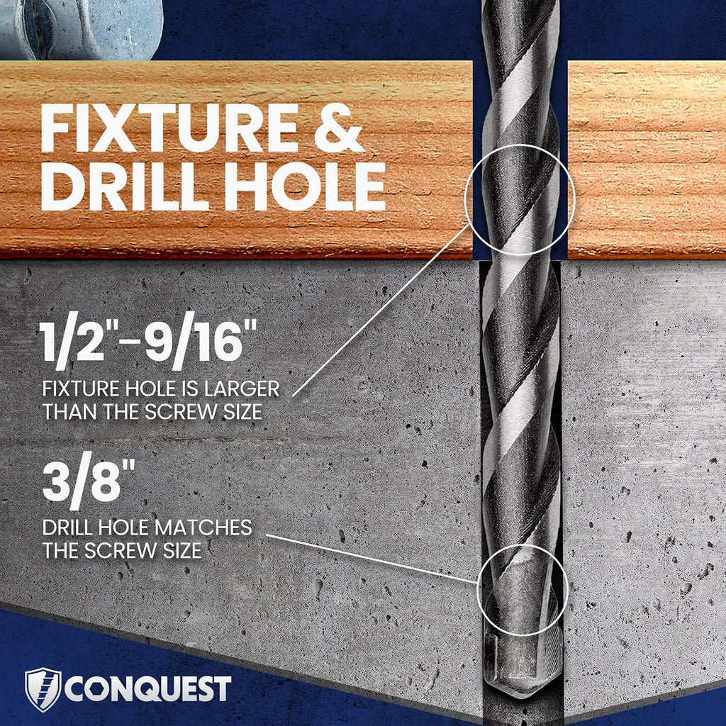 Conquest 3/8” x 6” Galvanized Large Diameter Concrete Screws (50-Pack), High-Strength Carbon Steel Concrete Anchor