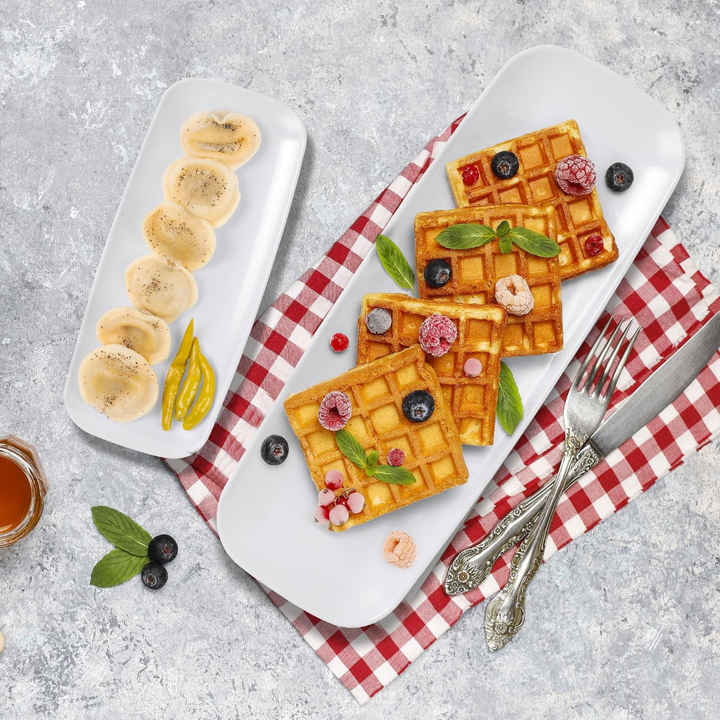 4 Pack White Plastic Serving Trays for Party - White Serving Tray 17 by 6.5 in - Rectangular Heavy Duty Dessert Trays