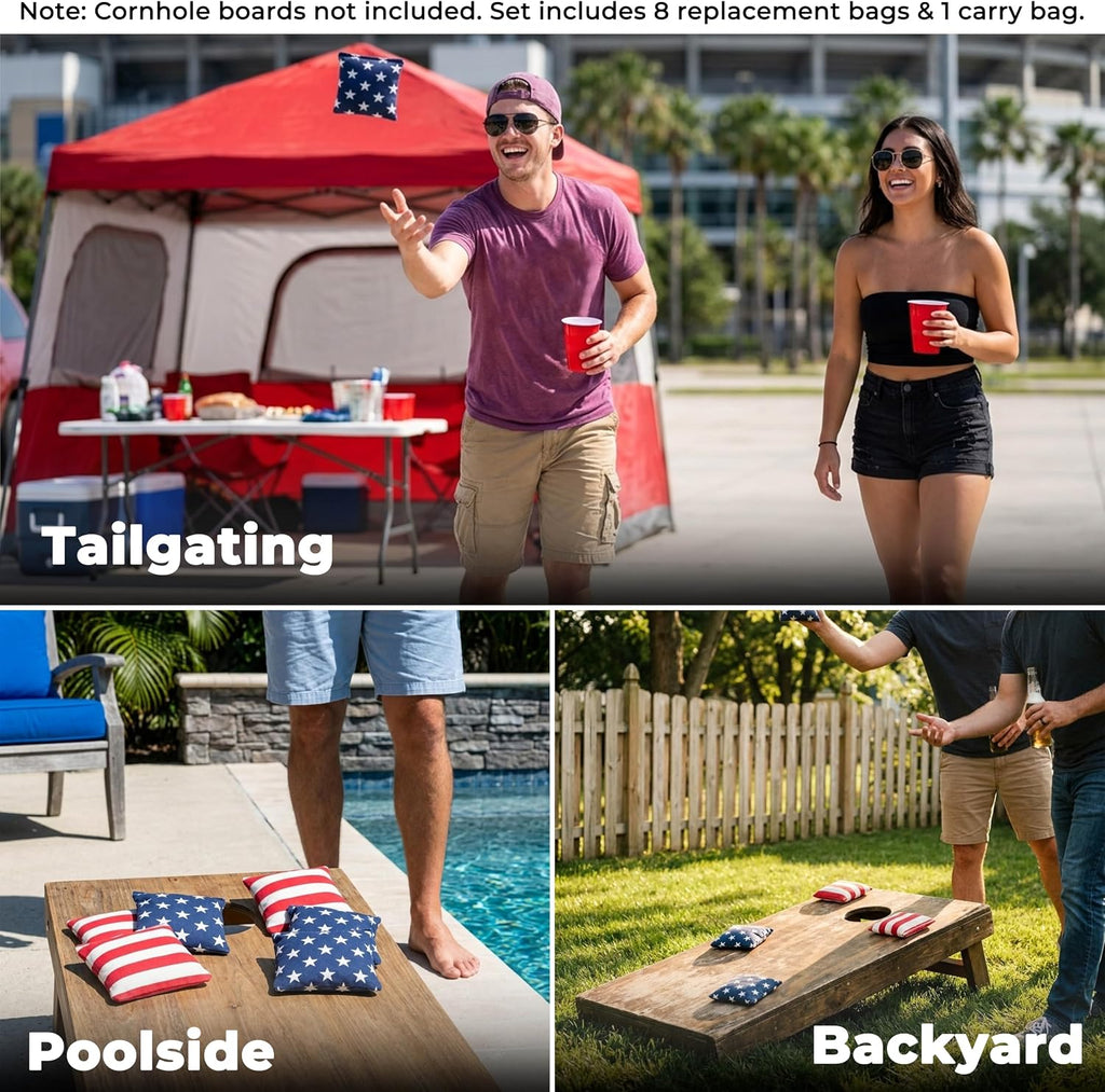 Cornhole Bags Set of 8 - Regulation Size & Weight Bean Bags, Heavy Duty Double-Stitched Canvas for Tailgating