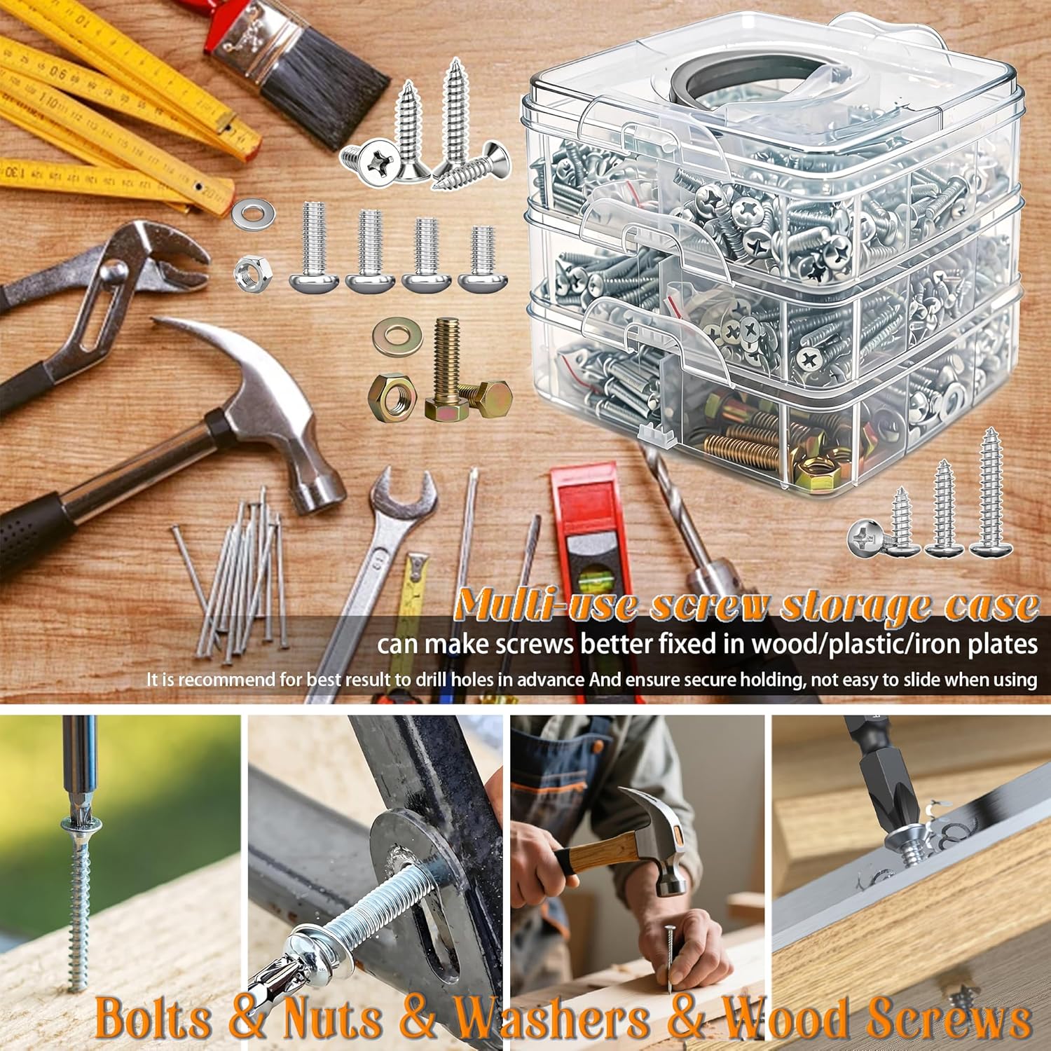 2013 PCS Metric & SAE Nuts & Bolts & Wood Screws Assortment Kit, Phillips Pan Head & Flat Head Screw, Grade 8.8