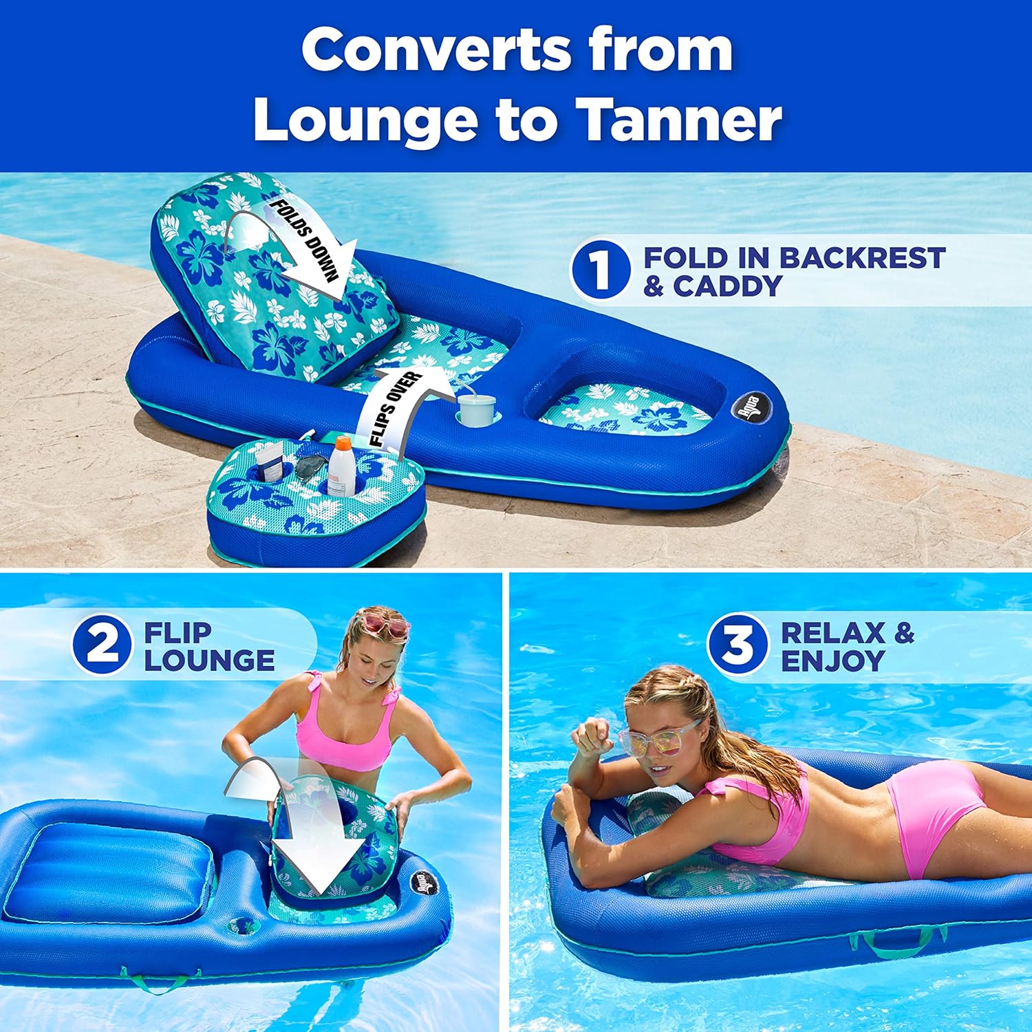Aqua Campania Ultimate 2-in-1 Pool Float Lounge – Extra Large – Inflatable Pool Floats for Adults with Adjustable