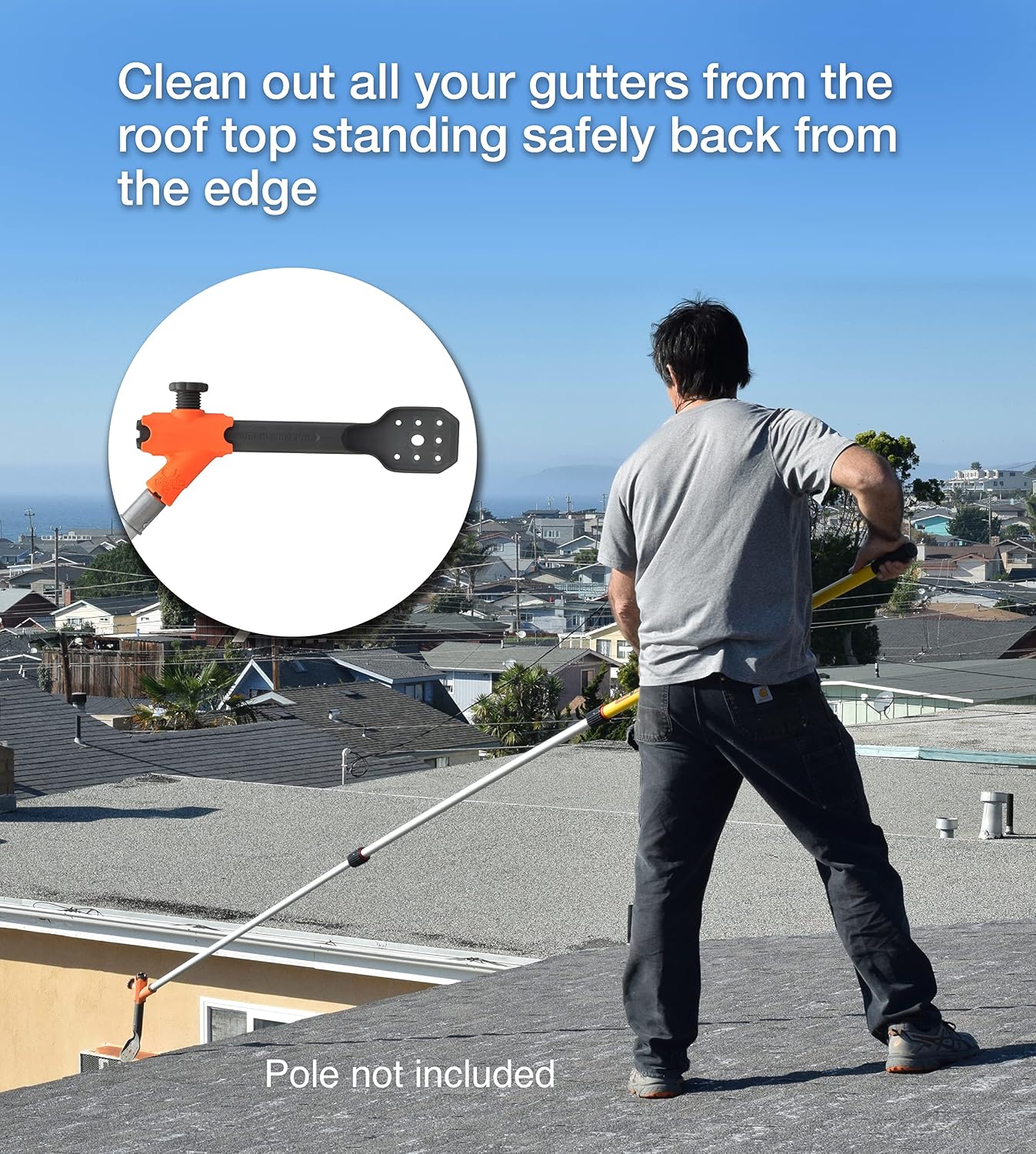 Gutter Cleaner MAX, NEW- strong pole threads!- gutter cleaning from the ground, roof and ladder, AND clean off gutter