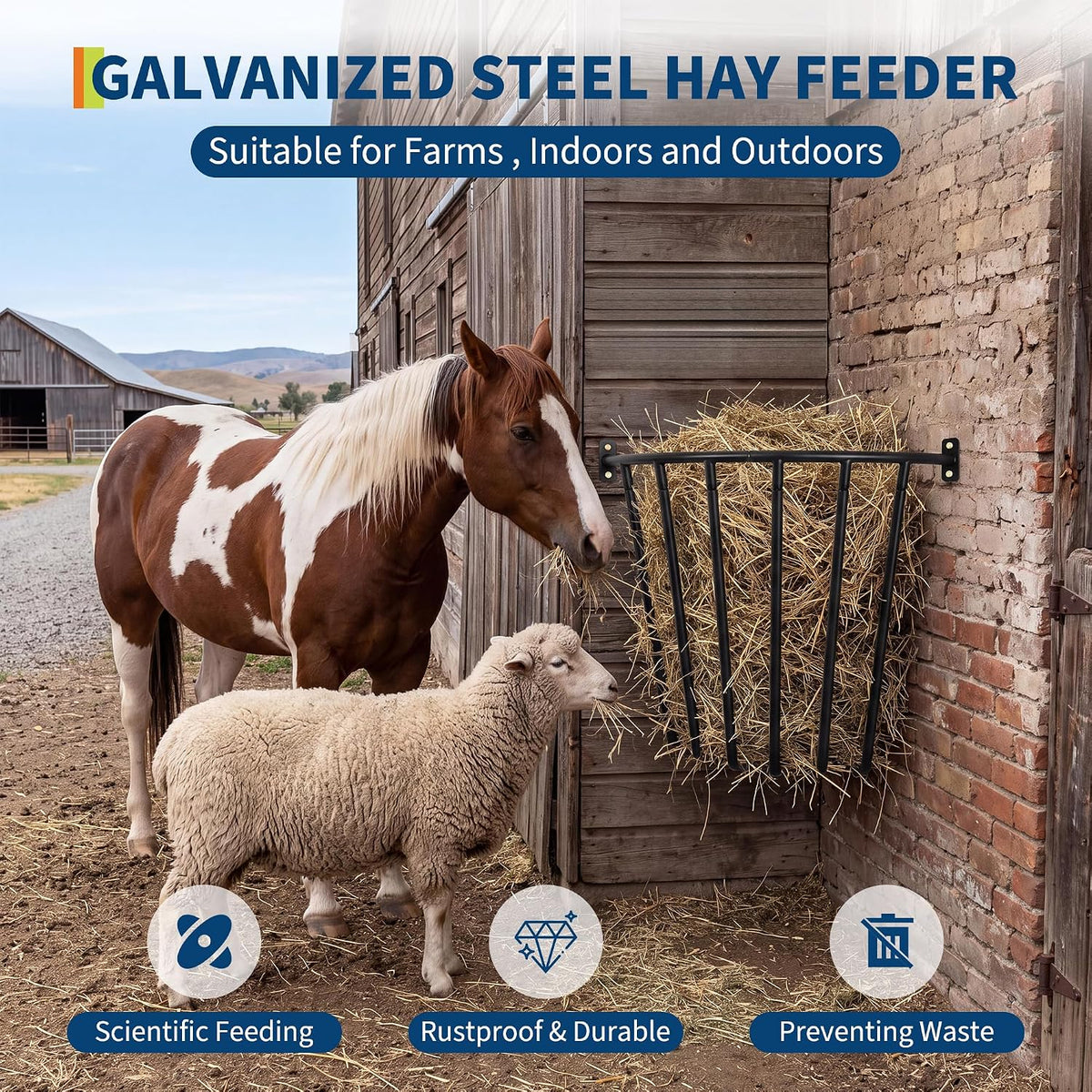 2 Pack Horse Goat Hay Feeder, 30'' Corner Hay Rack Wall Mounted