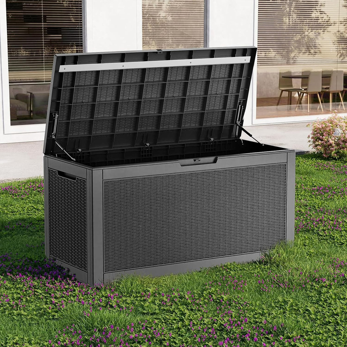150 Gallon Resin Deck Box, Lockable Patio Outdoor Storage Box for Furniture, Garden Tools and Tools Storage