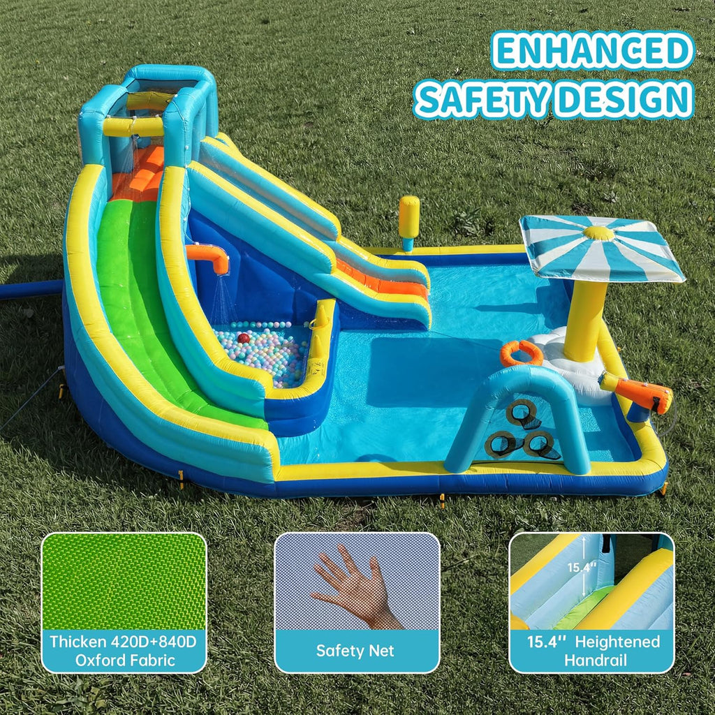Inflatable Water Park for Kids, 16.4 ft × 14.1 ft Large Backyard Water Slides with Dual Slides, Dual Water Guns &